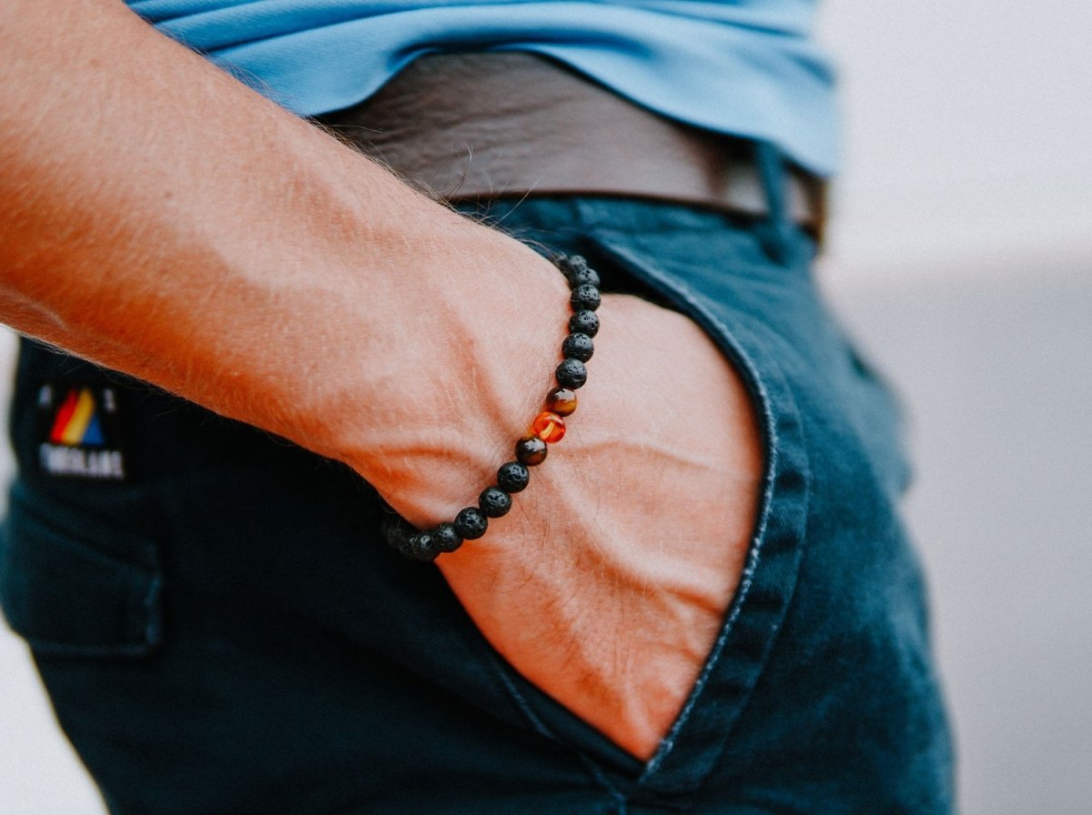 Lava Stone Bracelet with Amber and Tiger Eye - Kehuna Stones and Senses