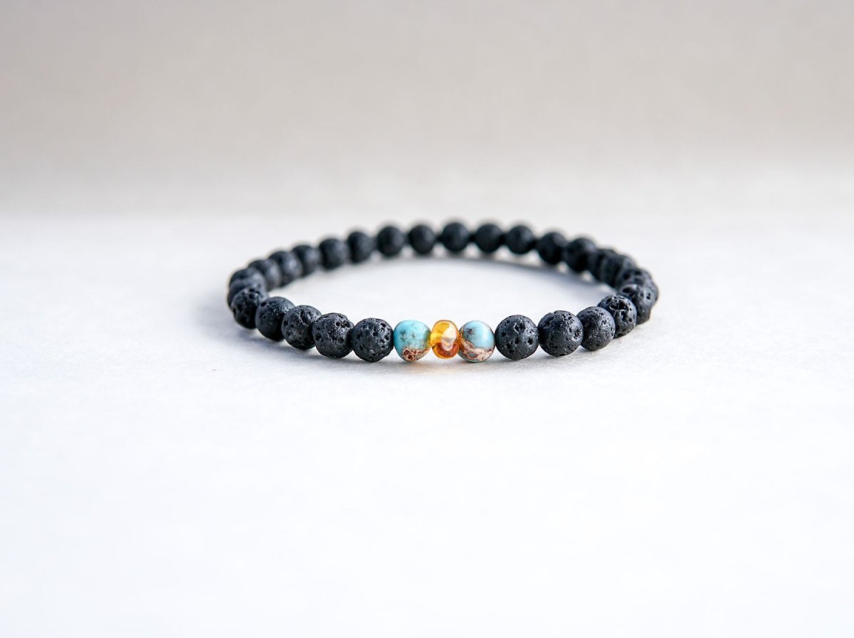 Lava Stone Armband mit Bernstein und Türkis - Kehuna Stones and Senses