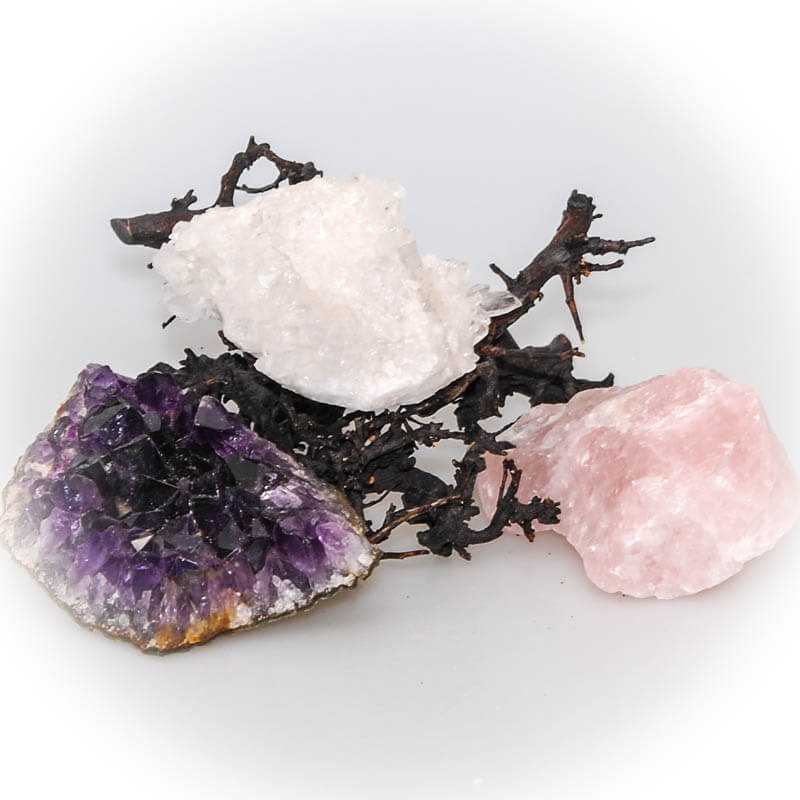 Amethyst, Bergkristall, Rosenquarz Set - Kehuna Stones and Senses