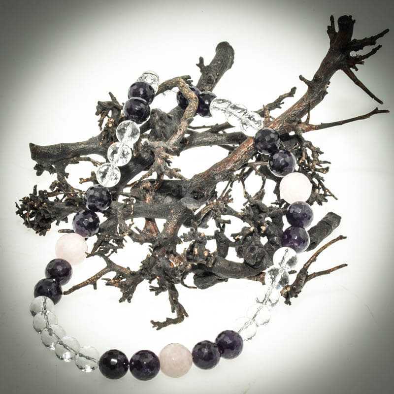 Bergkristall Edelsteinkette mit Amethyst und Rosenquarz - Kehuna Stones and Senses