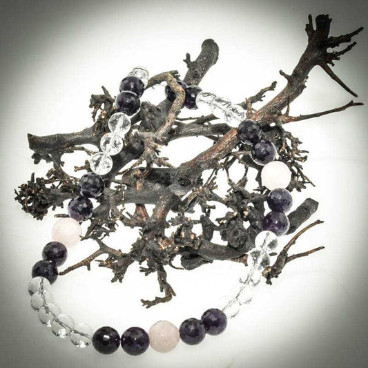 Bergkristall Edelsteinkette mit Amethyst und Rosenquarz - Kehuna Stones and Senses