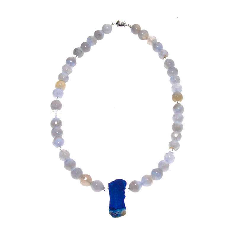 Chalcedon Halskette mit Lapis Rohstein - Kehuna Stones and Senses