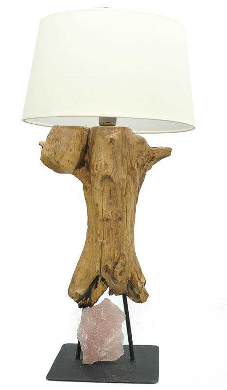 Holzlampe mit Fuß und Rosenquarz - Kehuna Stones and Senses