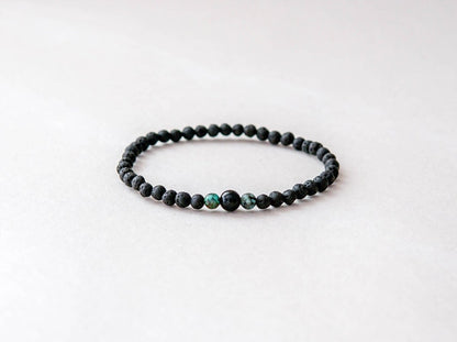 Lava Bracelet with 4mm Onyx and Turquoise for Men - Kehuna Stones and Senses