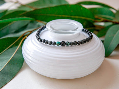 Lava Bracelet with 4mm Onyx and Turquoise for Men - Kehuna Stones and Senses