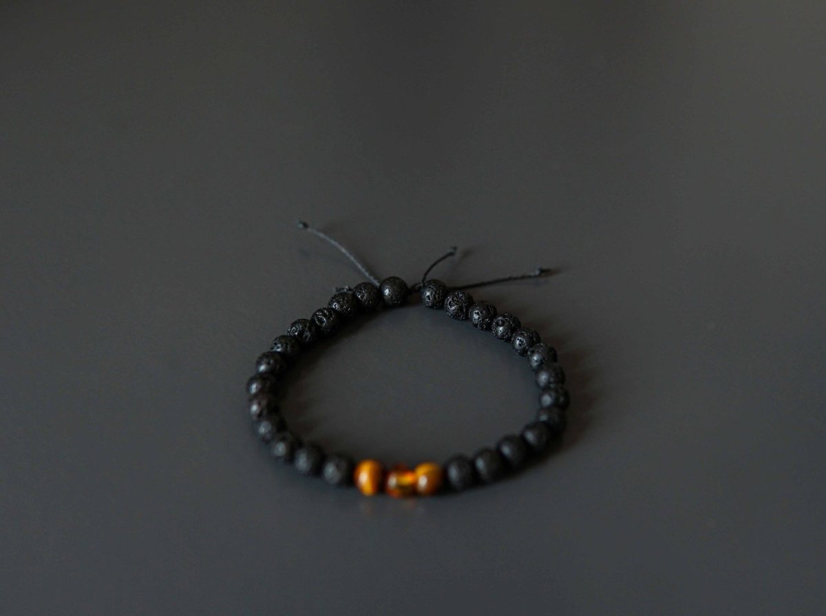 Lava Stone Bracelet with Amber and Tiger Eye - Kehuna Stones and Senses