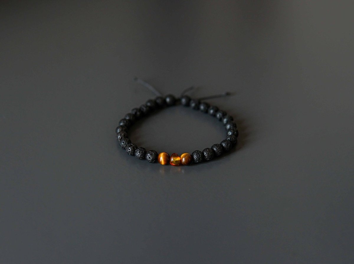 Lava Stone Bracelet with Amber and Tiger Eye - Kehuna Stones and Senses