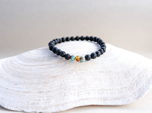 Lava Stone Armband mit Bernstein und Türkis - Kehuna Stones and Senses