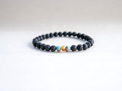 Lava Stone Armband mit Bernstein und Türkis - Kehuna Stones and Senses