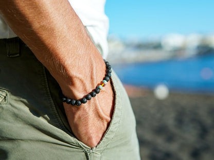 Lava Stone Armband mit Bernstein und Türkis - Kehuna Stones and Senses