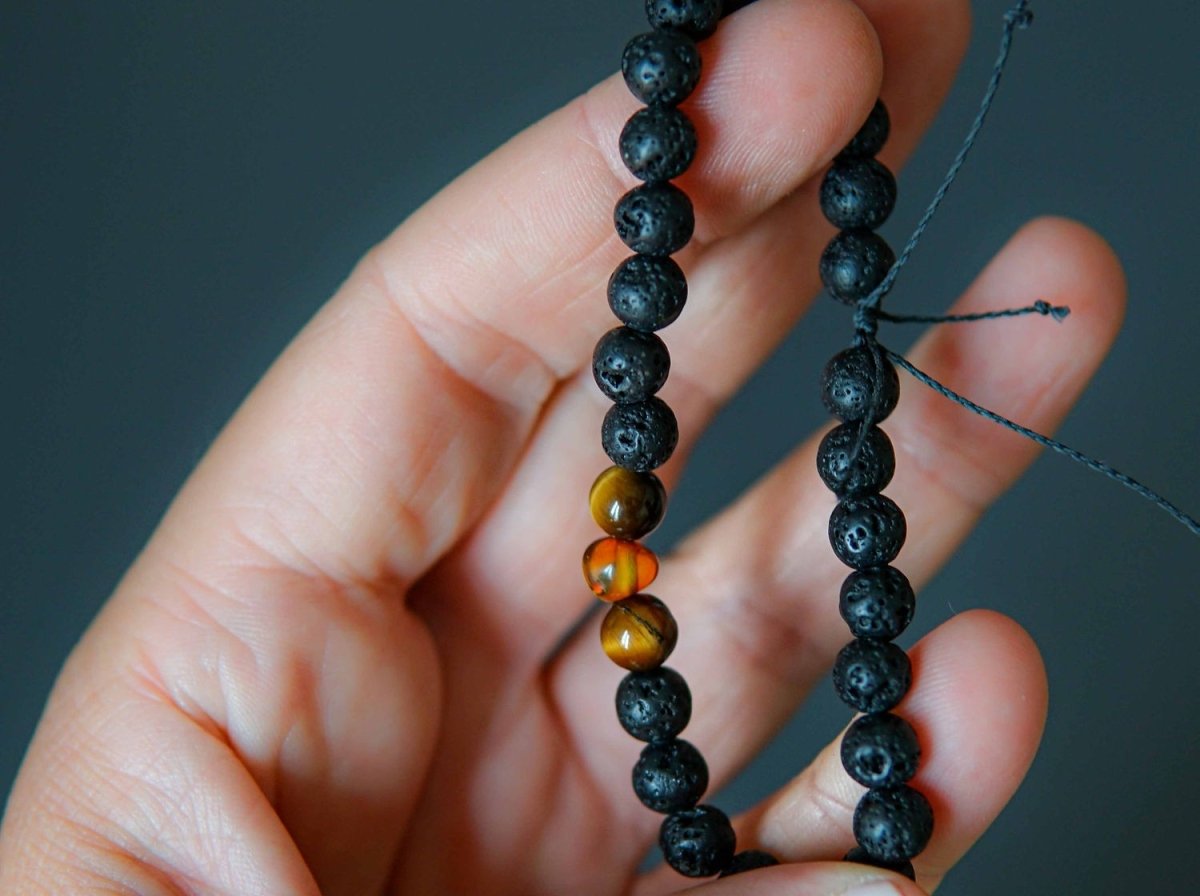 Lava Stone Bracelet with Amber and Tiger Eye - Kehuna Stones and Senses