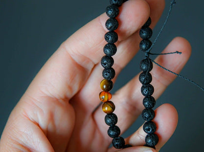 Lava Stone Bracelet with Amber and Tiger Eye - Kehuna Stones and Senses