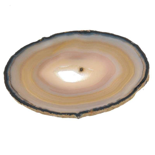 Professionell gestaltete Achatscheibe in Grau mit Kristallbesatz - Kehuna Stones and Senses