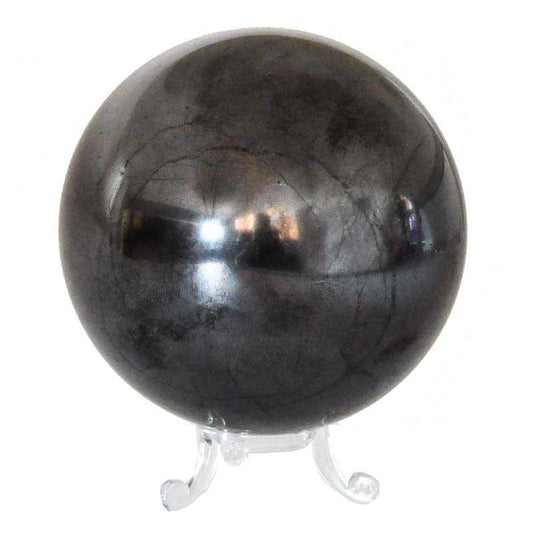 Schungit Kugel 10 cm inklusive Kugelständer - Kehuna Stones and Senses