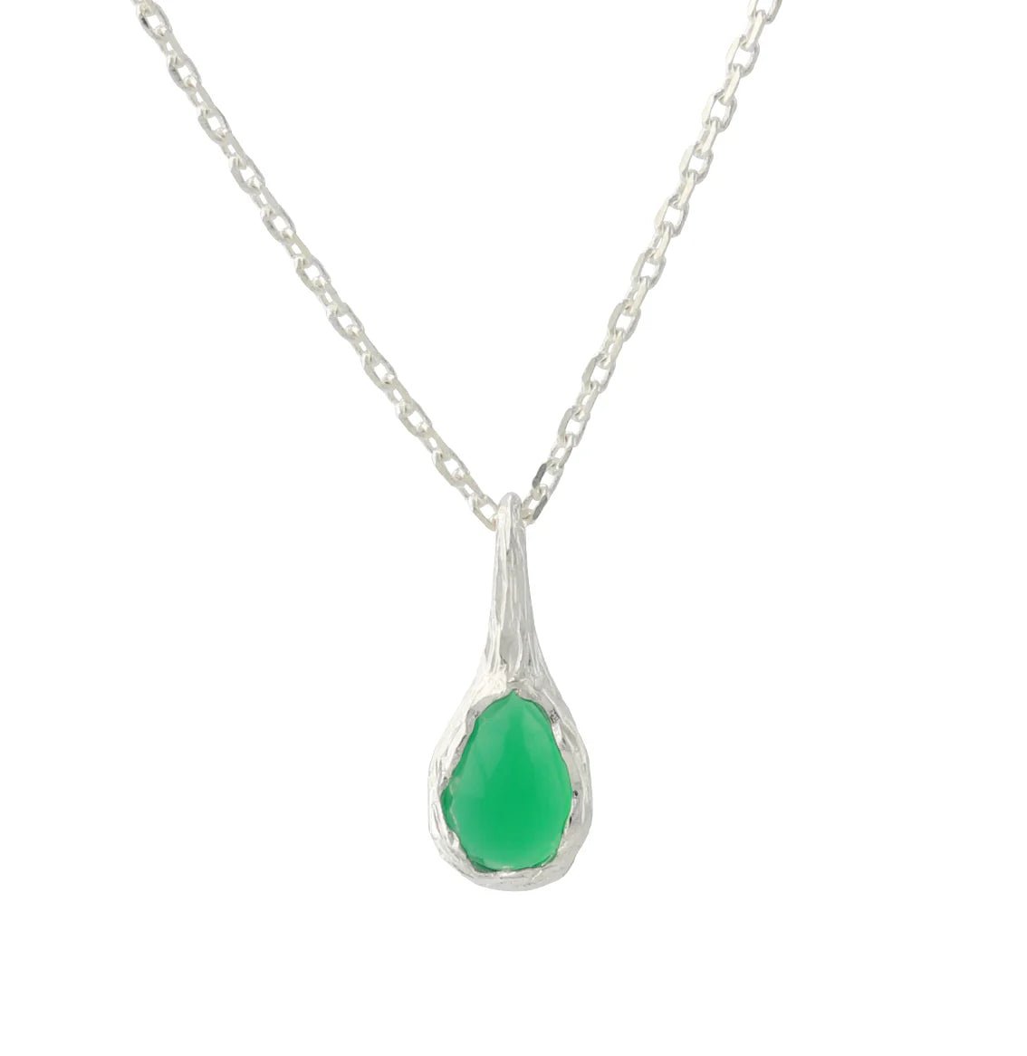 Silbercollier mit 4x6mm Onyx grün - 40+5cm - Kehuna Stones and Senses