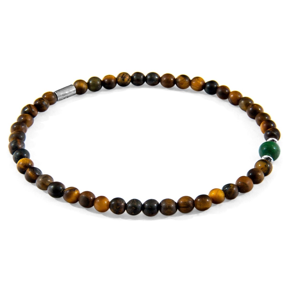 Walter Silver and Stone SKINNY Bracelet - Brown Tigers Eye and Green Jade - Kehuna Stones and Senses