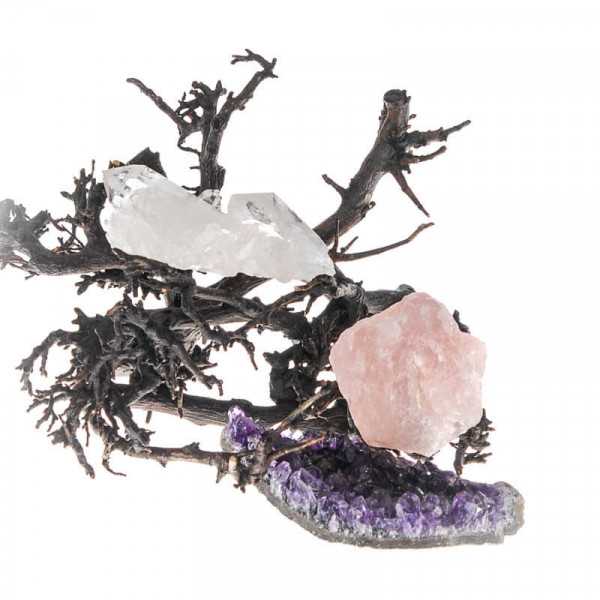 Amethyst, Bergkristall und Rosenquarz im Lot