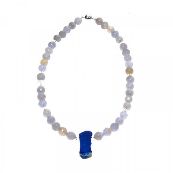 Chalcedon mit Lapis Edelsteinkette