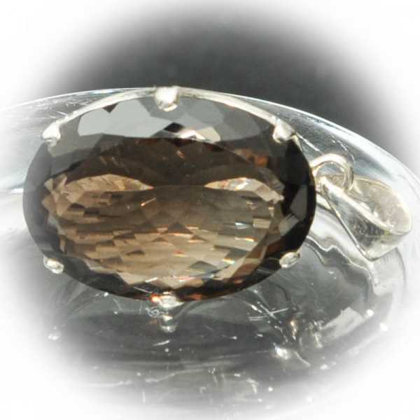 Rauchquarz-Silberanhaenger oval